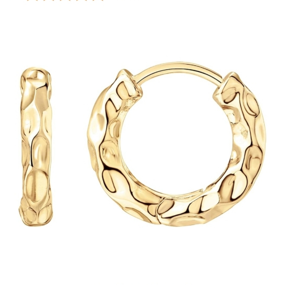 14K Gold Plated 925 Sterling Silver Post Ultra Thick Huggie Hoops Earrings